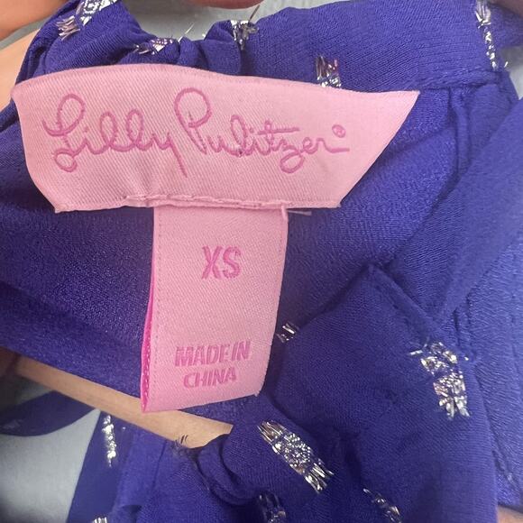 Lilly Pulitzer Women's XS Blouse Top Silk Blend Metallic Strappy Back Party Glam - Picture 5 of 10
